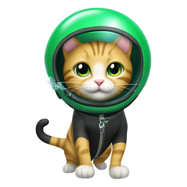 cat in green scuba gear blowing bubbles  sticker