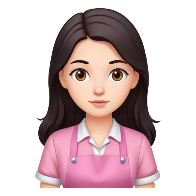 A white girl with long dark hair in pink apron sticker