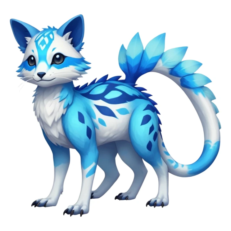 Rare realistic exotic white and neon-blue epic pretty beautiful handsome gorgeous aesthetic colorful vibrant Vernid-Trico-species-Fakemon-creature by LiLaiRa, 4 legs, 1 tail, random markings, (full body) sticker
