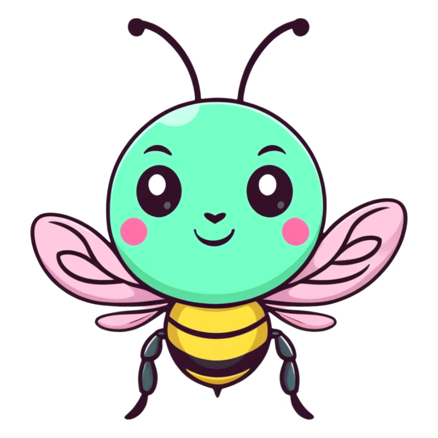 Glamorous mint green female bee with diamond-studded wings, rhinestone decorations, and glittery body sticker