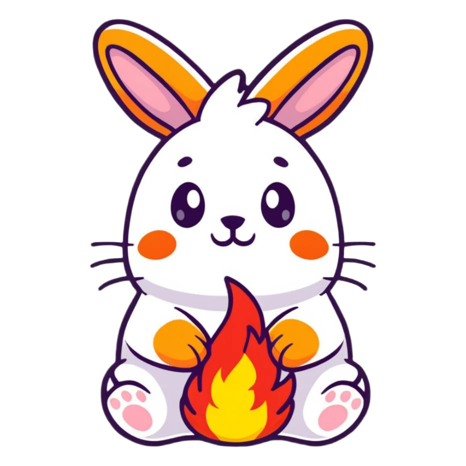 cute red bunny rabbit with fire paws and flaming fur sticker