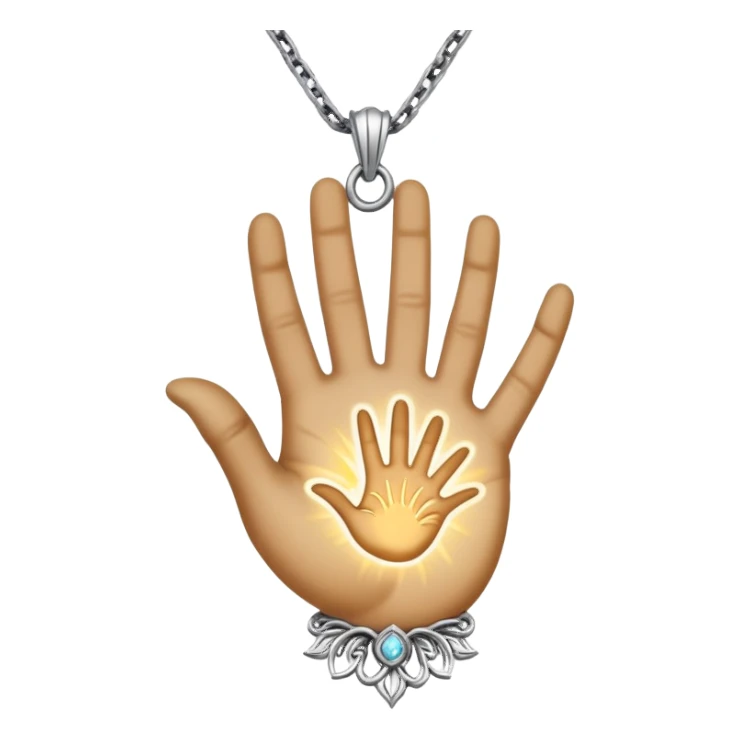 emojis for pendants with chains generally jewelry that is purposeful -- ethereal glowing hand with symbolic palm lines-- 5 fingers reading palm 
 sticker