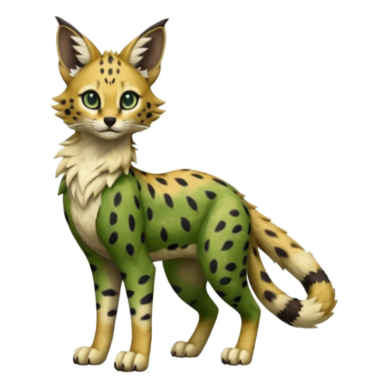 Epic complex detailed dark-hunter-green dark-brown beige realistic aesthetic-scenic-Fakémon-Sprigatito-Floragato-Meowscarada-Trico-Sergal-Serval-Vernid-creature (full body) sticker