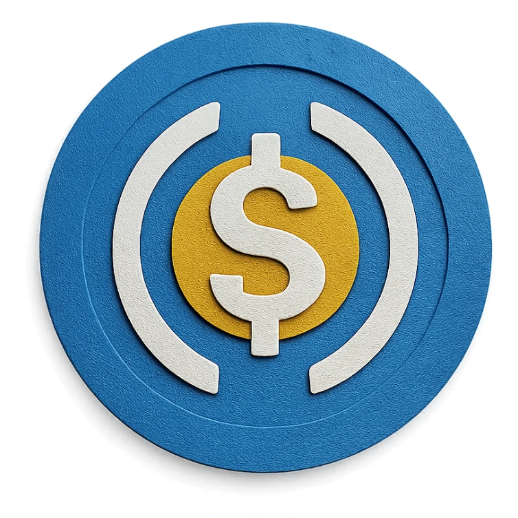 USDC coin, paper craft style, textured and layered sticker