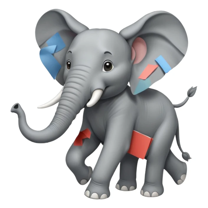 an elephant running with a paper in its mouth  sticker