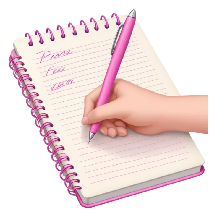 a hand writing a poem with a pink pen in a notebook sticker