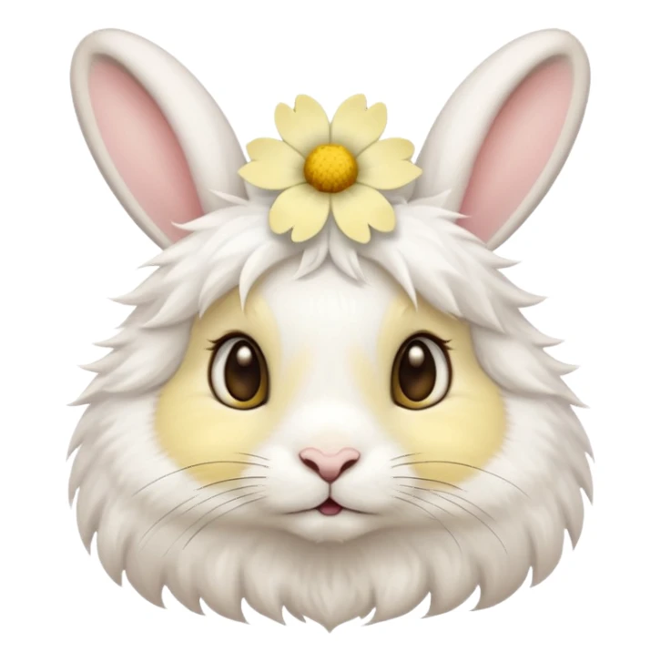 A rabbit wearing a pale yellow flower sticker