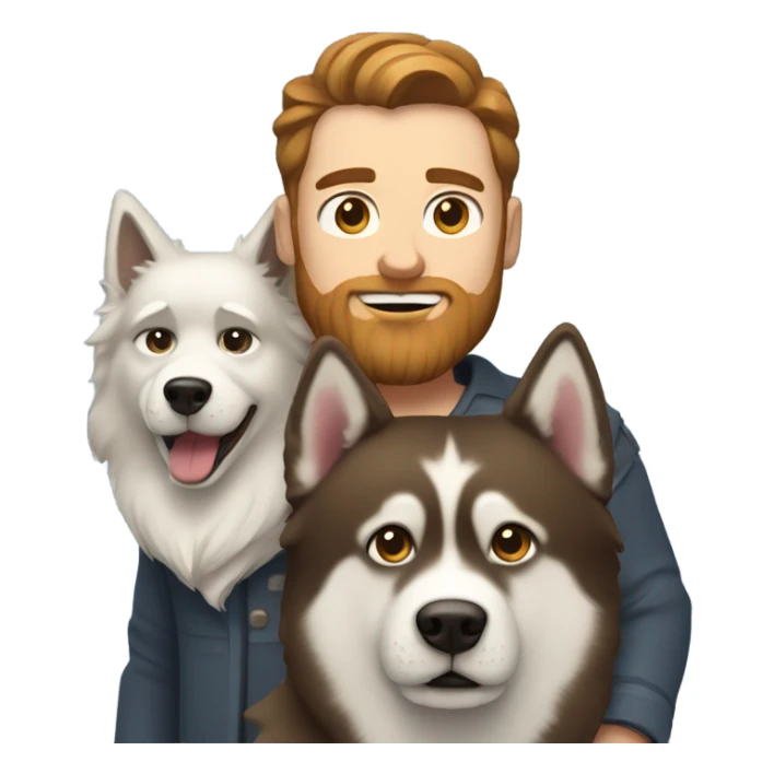 Heavy White man brown hair beard with husky dog  sticker