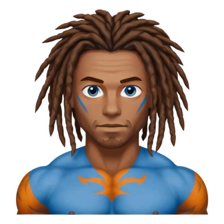 muscular man with brown dreads and blue eyes sticker