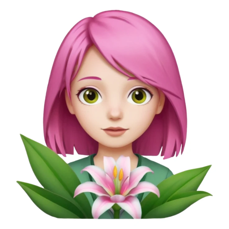 girl with pink hair and lily sticker