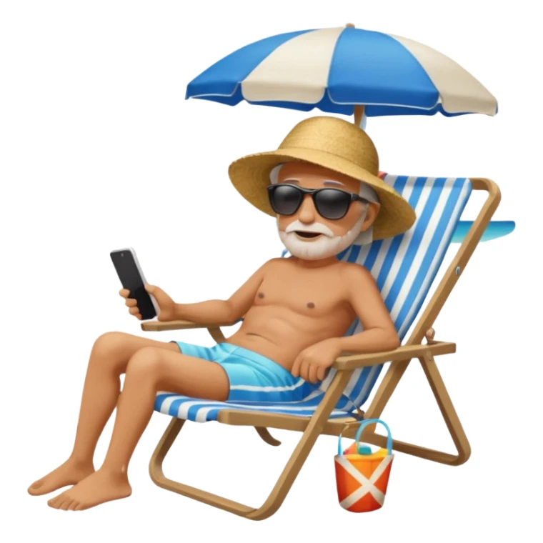 an emoji that is representative for someone who is old, retired and is lying in an sun-chair at the beach to recover from retiring-stress sticker