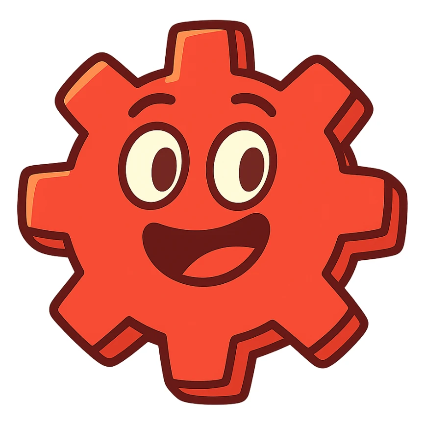 red settings gear, playful and cartoonish sticker