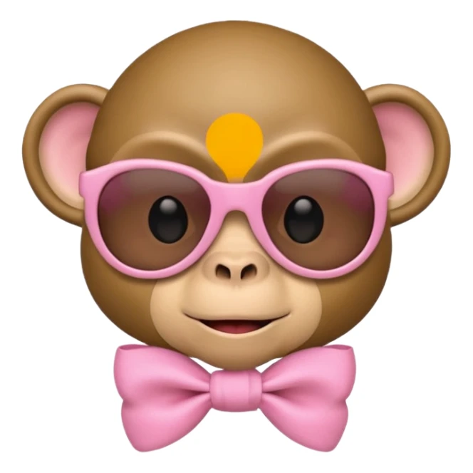 Monkey face emoji wearing sunglasses with a baby pink ribbon on the left side sticker