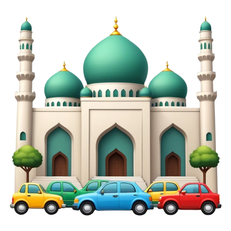 a view of cars parking nicely outside a mosque. sticker