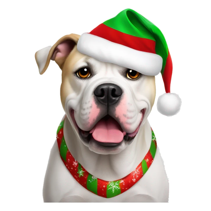 White American bulldog glaring with xmas hat sticker