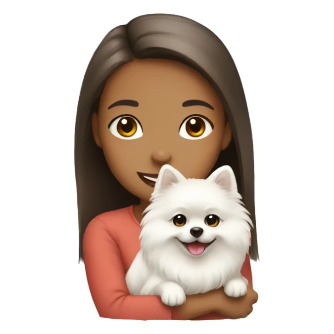 girl smiling hug white pomeranian sticker