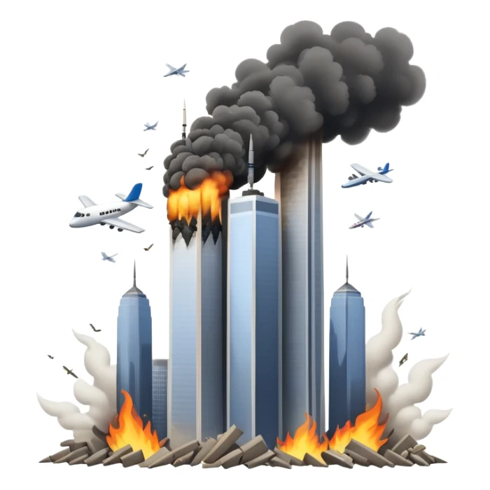 plane crashing into twin towers  sticker