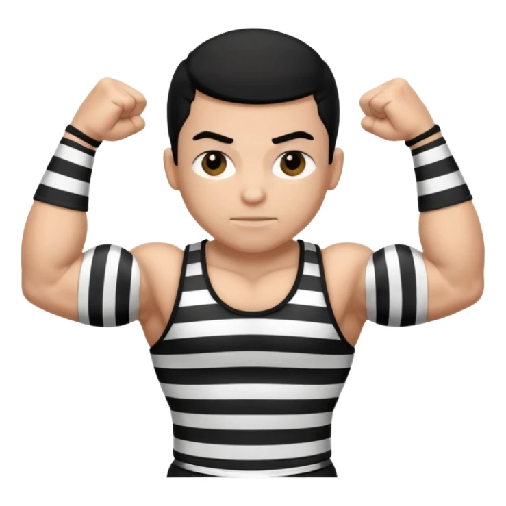 Prisoner with prison black and white striped uniform flexing biceps sticker