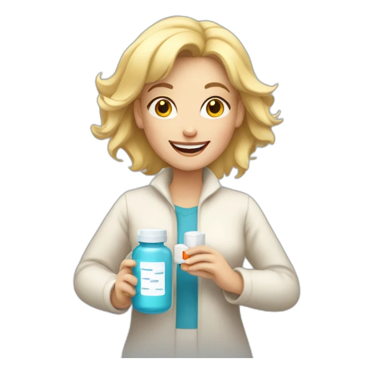 Happy blonde Mom holding pill bottle sticker