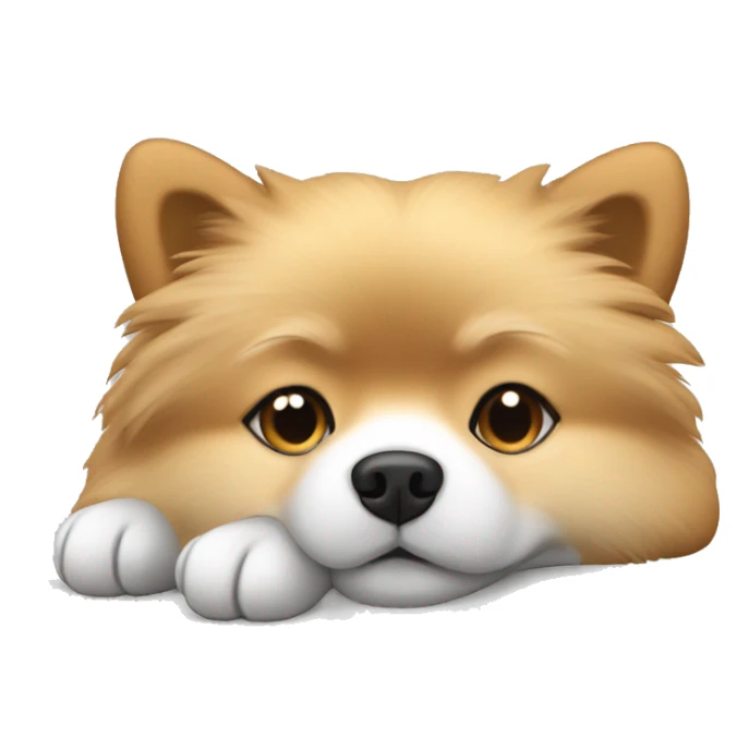 sleeping lying down pomeranian-spitz mix light brown and white with gray ears sticker