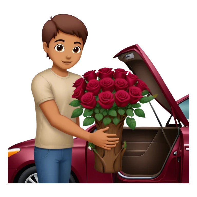 Burgundy car in the trunk many roses sticker