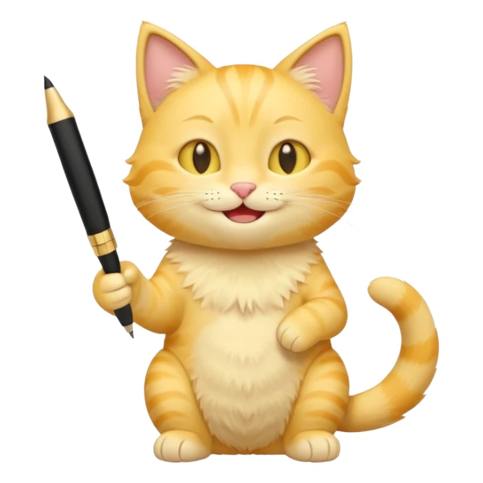 cute yellow smiling cat with full body with note and pen and no clothes sticker