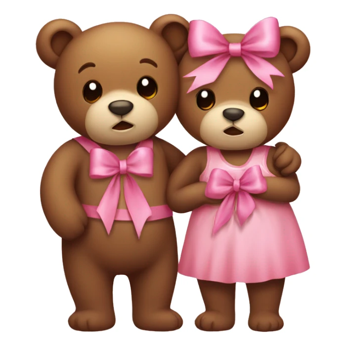 Boy bear and girl bear, with pink ribbon bow, couple, cuddling sticker