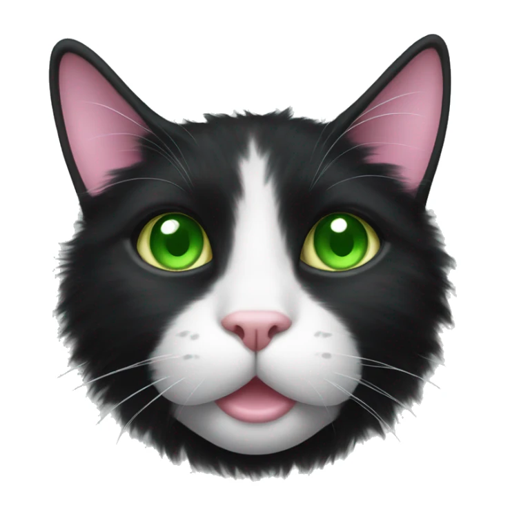 fluffy black tuxedo cat with green eyes and pink nose sticker