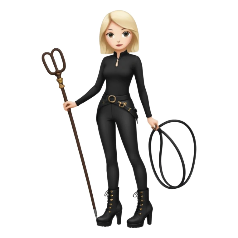 Create a Mistress with platform boots and black leggings and top and a whip sticker
