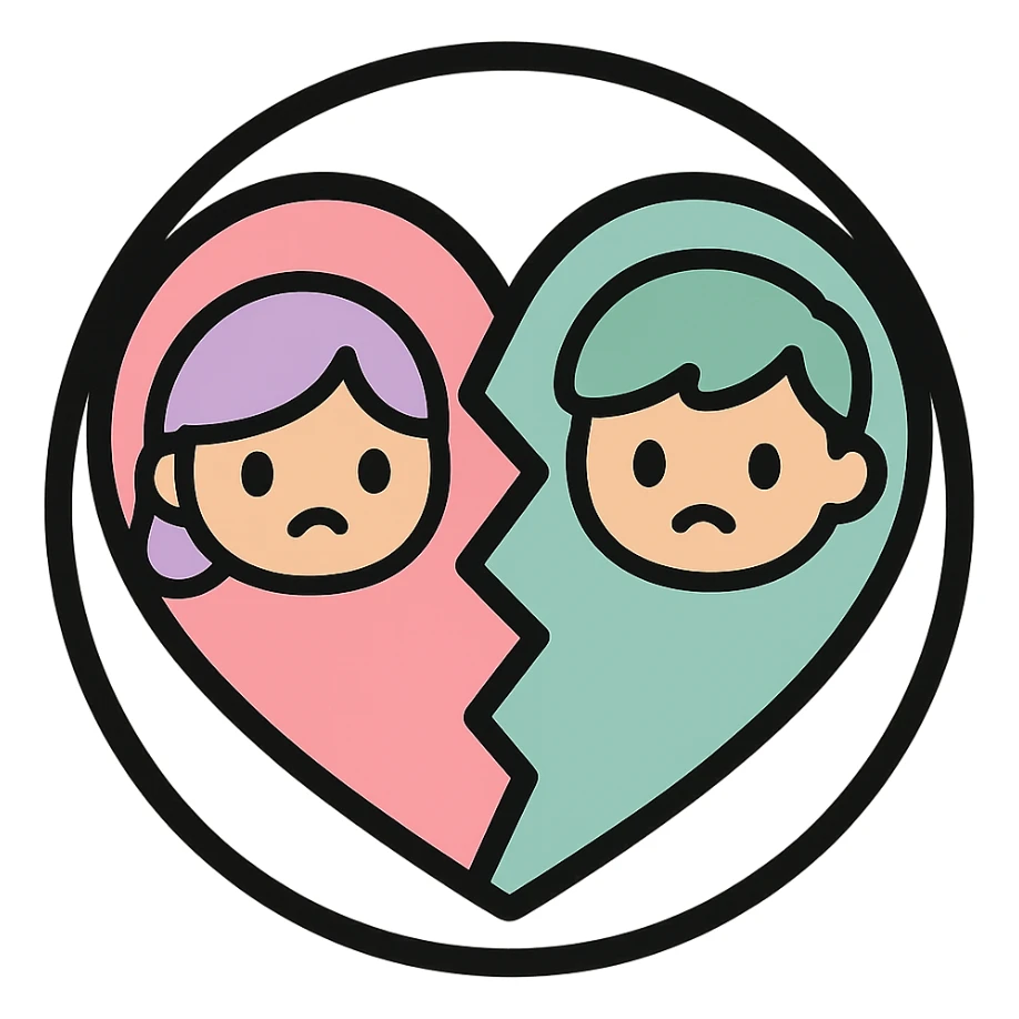 little alchemy style icon
subject: divorce
border: medium-black
shape: round, circular
background: white
style: full color fill with medium black outlining sticker