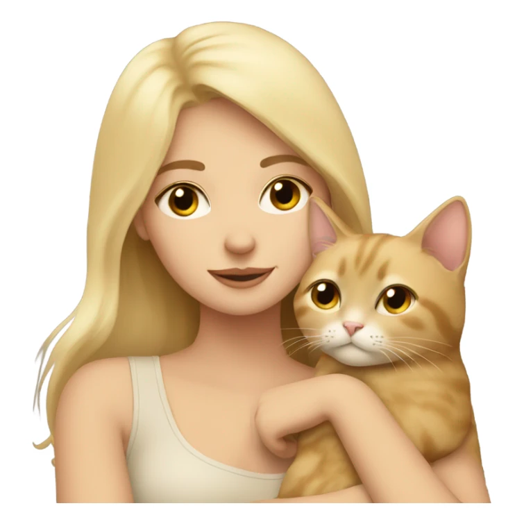 Blonde girl cuddling beige cat sticker