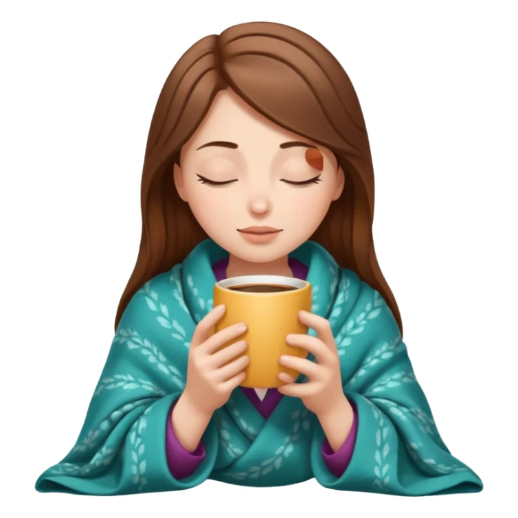 brown-haired white girl inside a blanket sipping coffee eyes closed sticker
