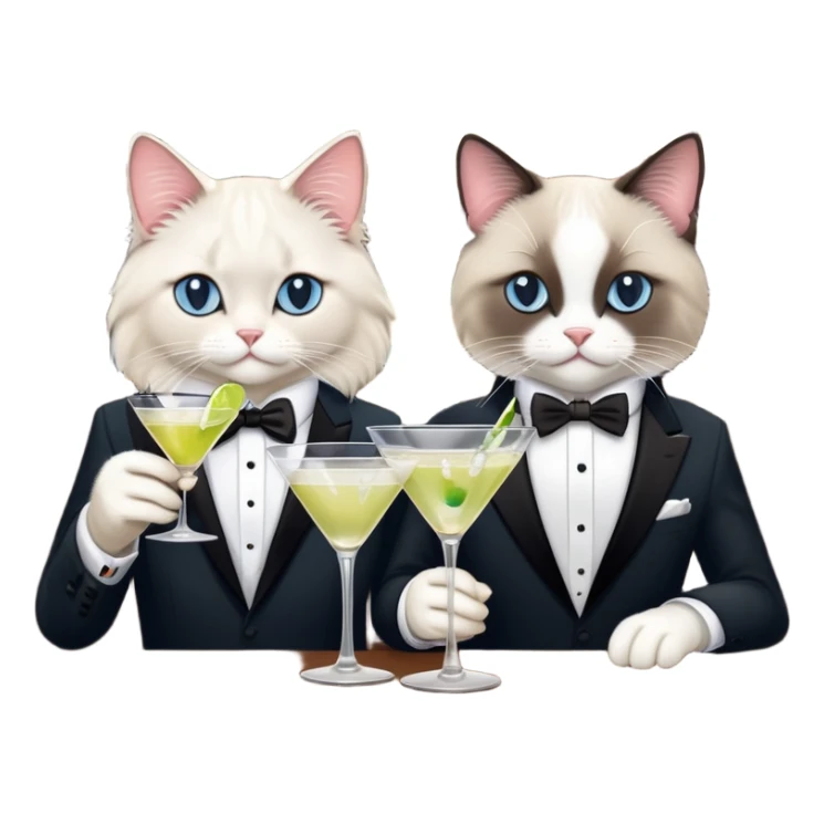 One ragdoll cat and one tuxedo cat drinking martinis at the bar sticker