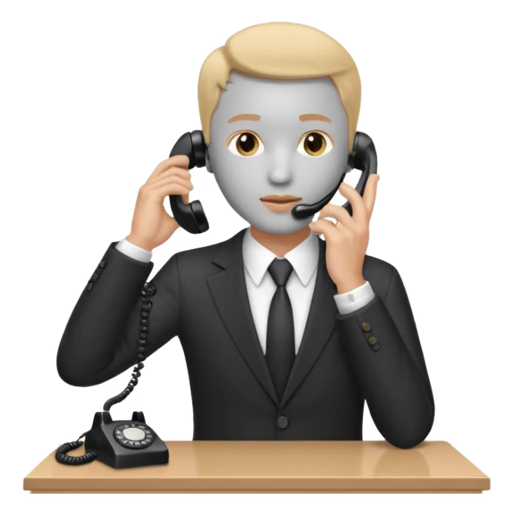 person standing at a desk, holding a telephone receiver to their ear, suggesting a phone call. sticker