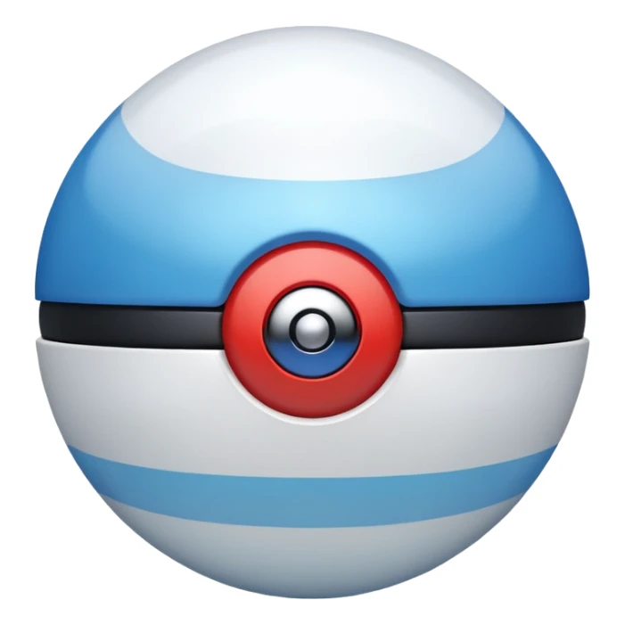 blue pokeball emoji, top half is a more saturated blue, bottom half is white, black stripe, with a white sheen, with a pearlescent finish, with a fog effect sticker