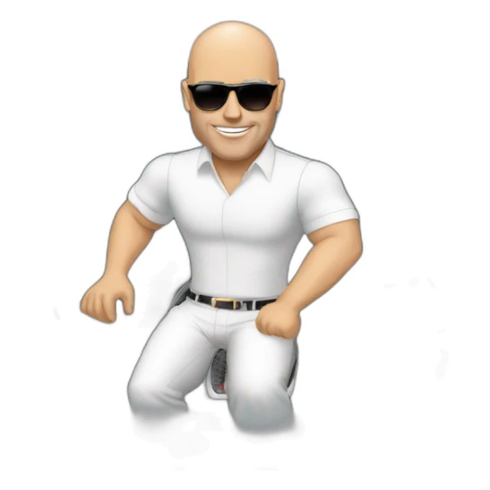 Rich Bald guy with sunglasses driving Bugatti sticker