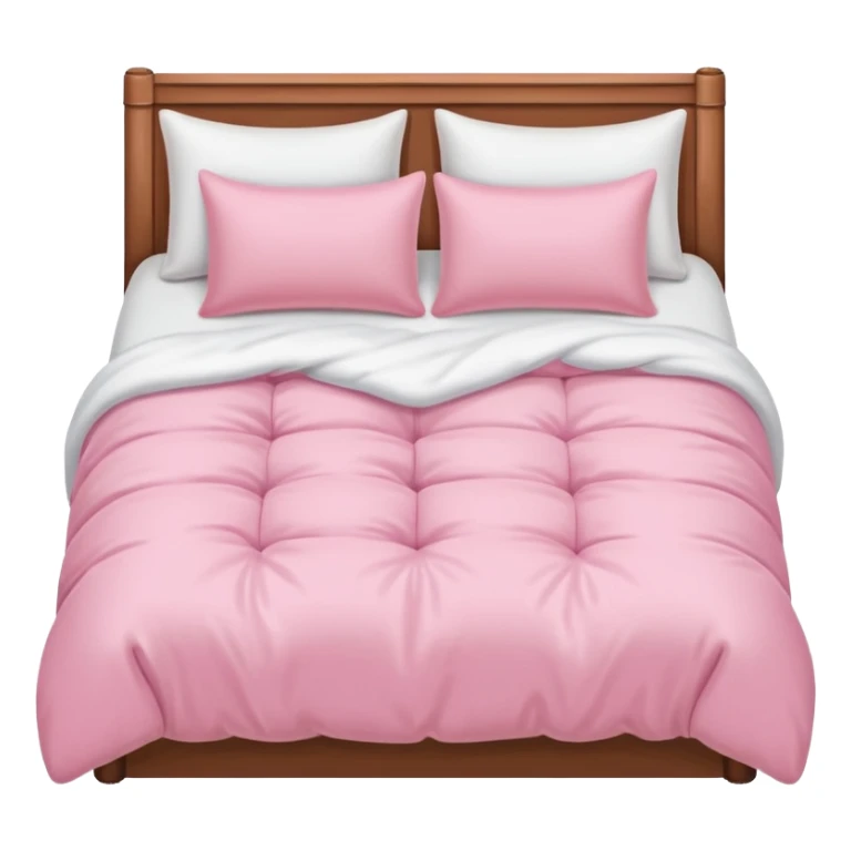 pink cozy bed with soft pillows and a fluffy blanket, neatly made, realistic sticker