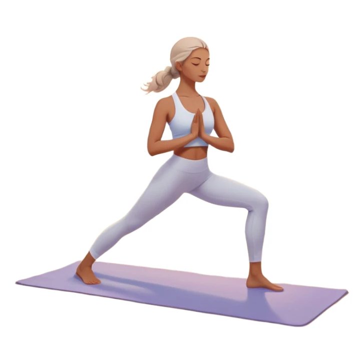 A peaceful person practicing yoga on a calm beach at sunrise, in a serene meditative pose. Soft pastel colors surround the scene, with gentle waves in the background and smooth, flowing lines representing balance and tranquility. The atmosphere feels centered and mindful. sticker