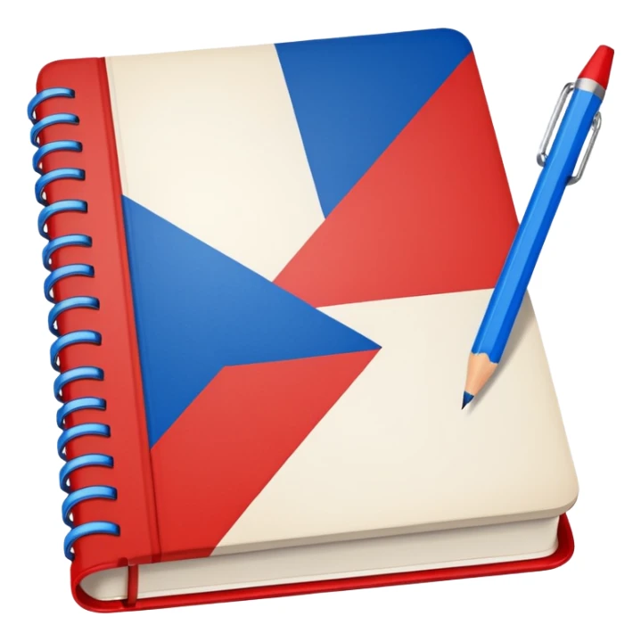 book with Russian flag colors, open notebook and pencil nearby sticker