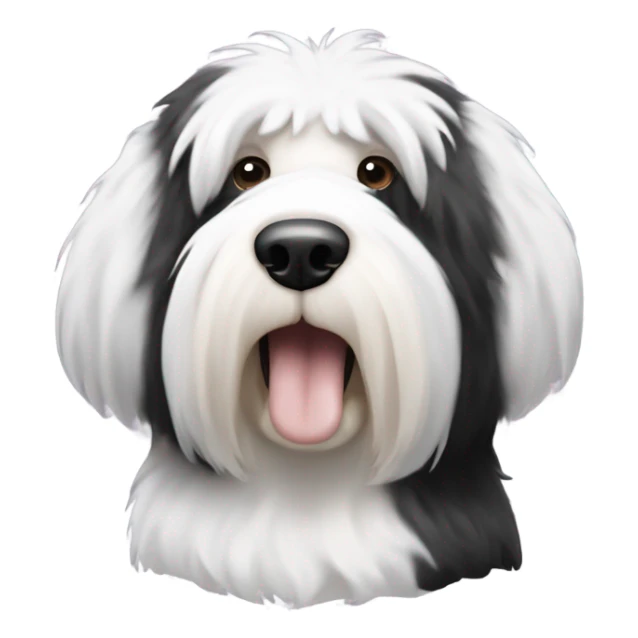 Old English sheepdog with a half and half face like a black and white cookie sticker