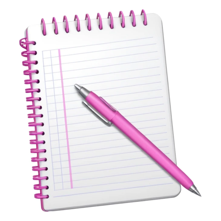 white grid notebook with some list on it and a pink pen nearby sticker