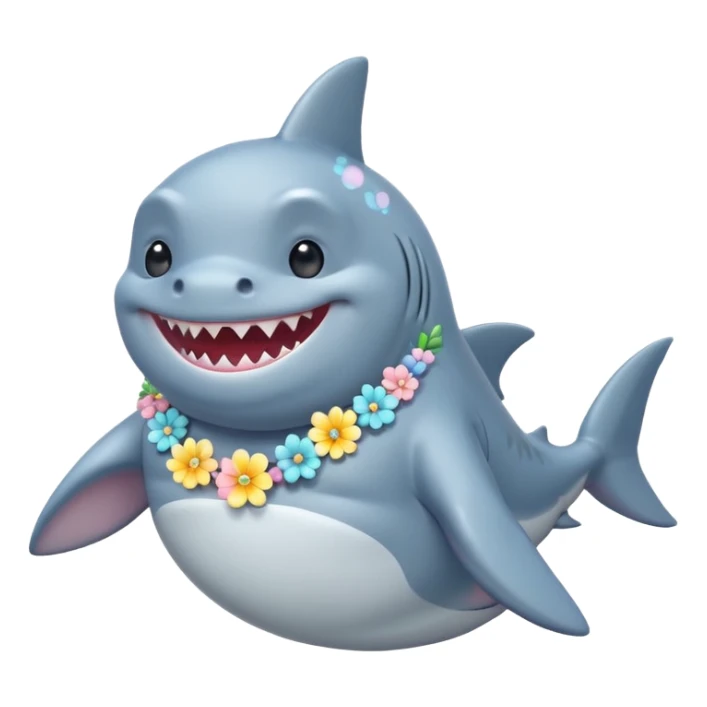 A cute chubby shark with pastel flower necklace, posing proudly. sticker