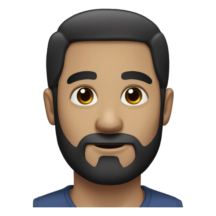 a white man with brown eyes, black hair, almost bald, a small black beard without a mustache sticker