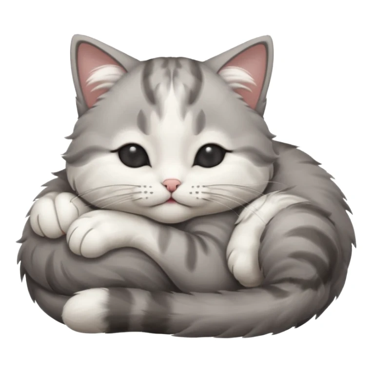 grey and white small cat with eyes closed lying down upside down with its head resting on its curled paw sticker