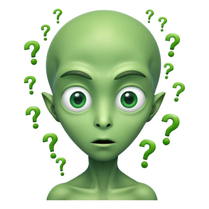 An alien with question marks pouring out of his eyes sticker