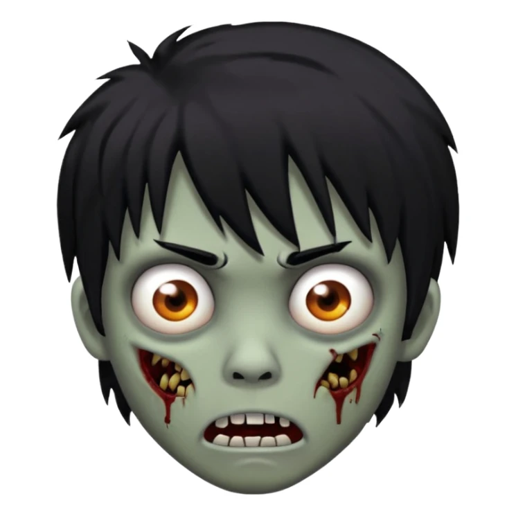 Boy, zombie, black hair, medium long, emo, shaggy, dark, spooky, creepy expression sticker