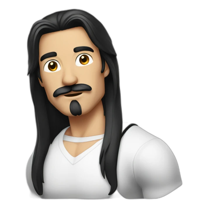 MAN WITH MUSTACHE AND LONG BLACK HAIR AND WHITE TANK TOP sticker