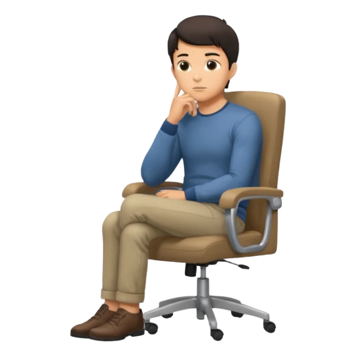 guy imitating thinker statue pose but with casual clothes and sitting in a office chair and looking up sticker