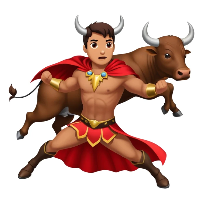 Matador with a red cape facing a charging bull sticker