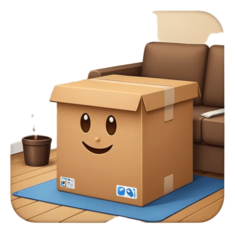 big brown box placed in a cozy living room sticker